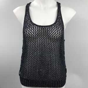 Guess black silver knit racerback metallic grommets top